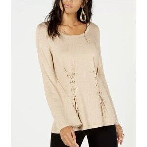 New Thalia Sodi Metallic Lace Up Long Sleeve Blouse Size S